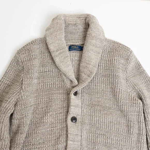 Polo Ralph Lauren Shawl Collar Cardigan Beige Large - Picture 3 of 12
